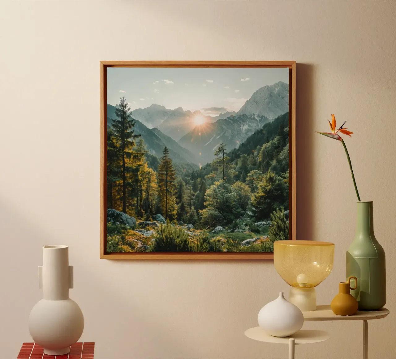 Groene rust canvas met Baklijst van StillVibe Home