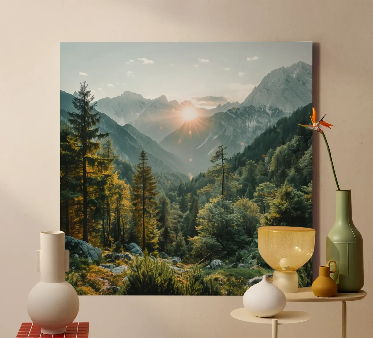 Groene rust canvas met Baklijst van StillVibe Home