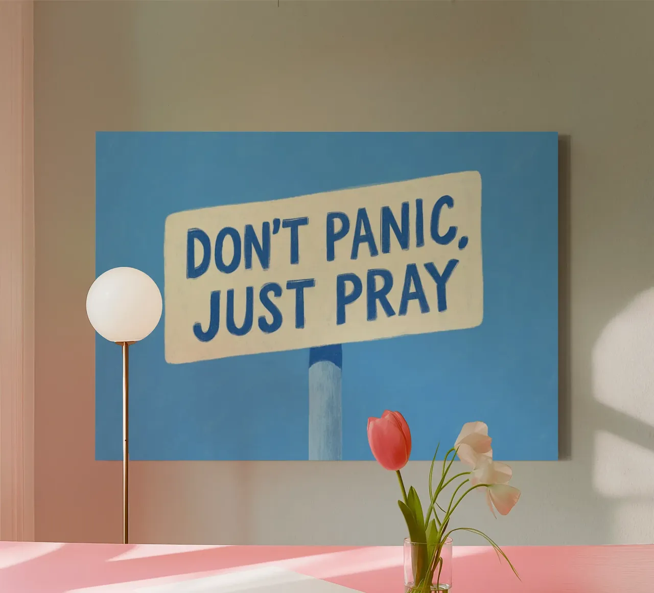 Raak niet in paniek, maar bid - Moderne christelijke kunstdruk canvas met Baklijst van vintagepod