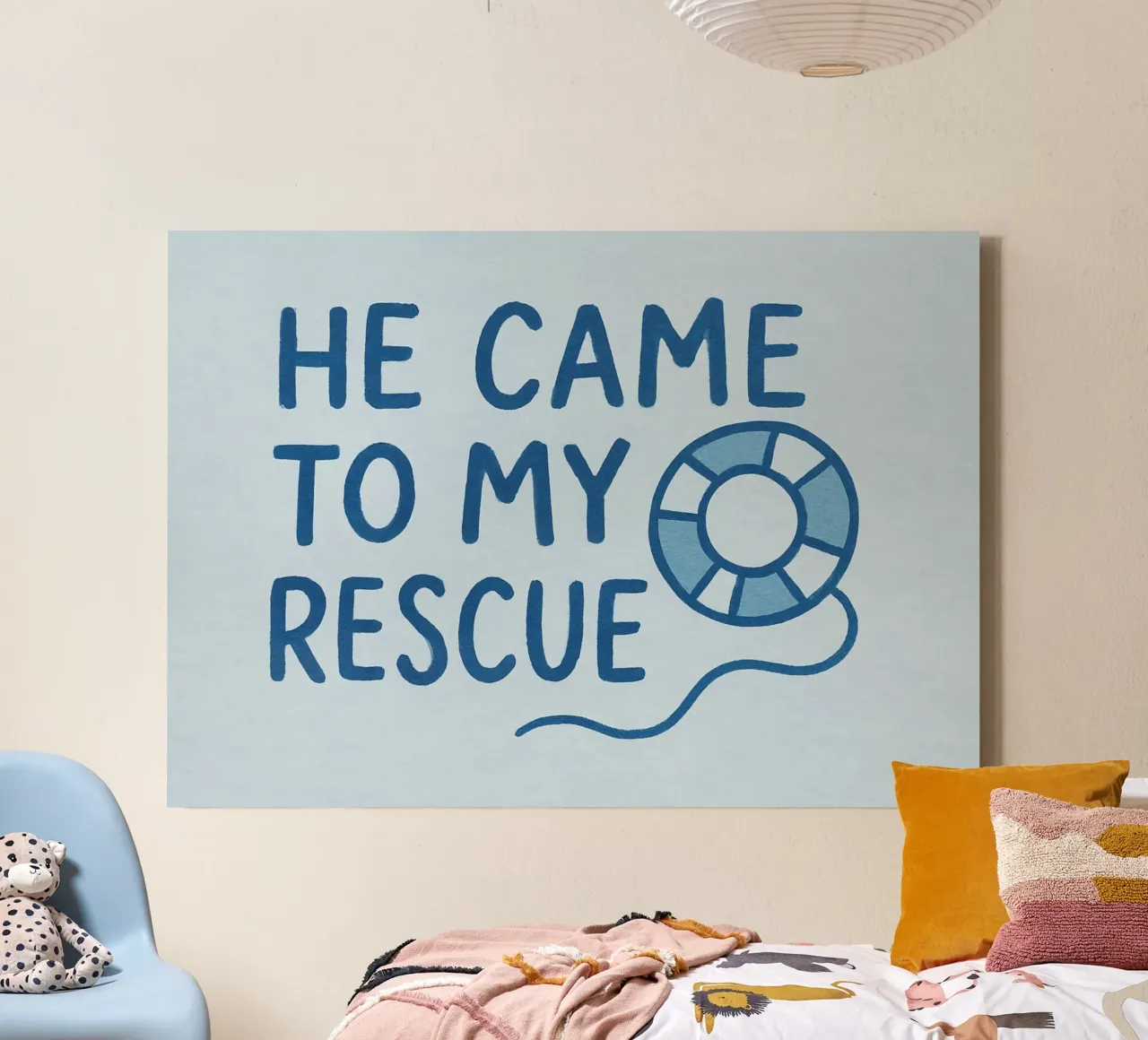 Él vino a mi rescate - Christian Art Print lienzo con Marco flotante de vintagepod