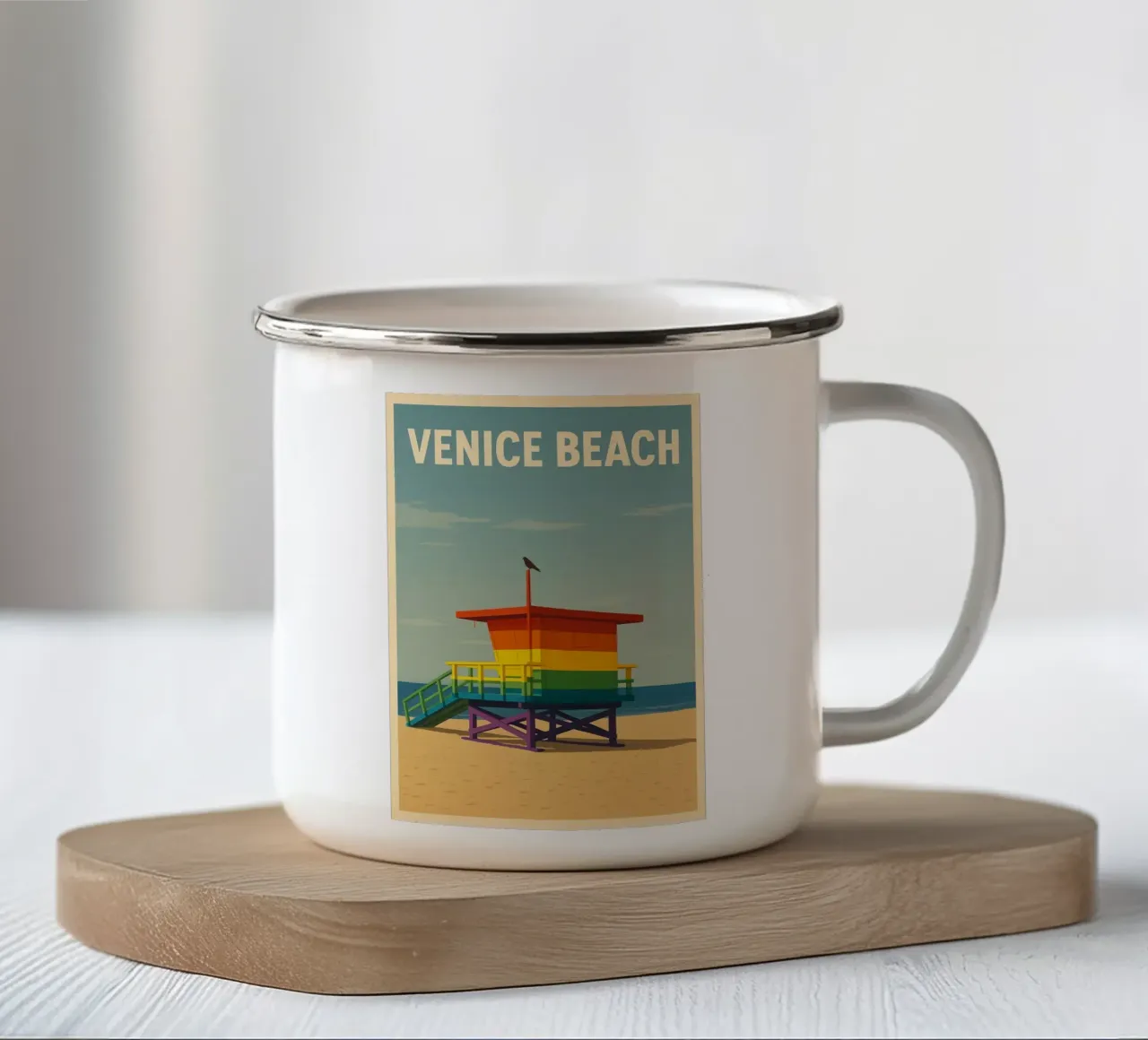 Venice Beach Lifeguard Tower tazza in smalto da WildTravelArt