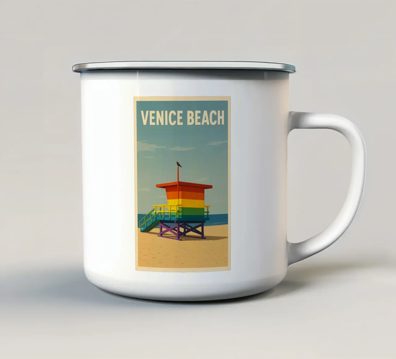 Venice Beach Lifeguard Tower tazza in smalto da WildTravelArt