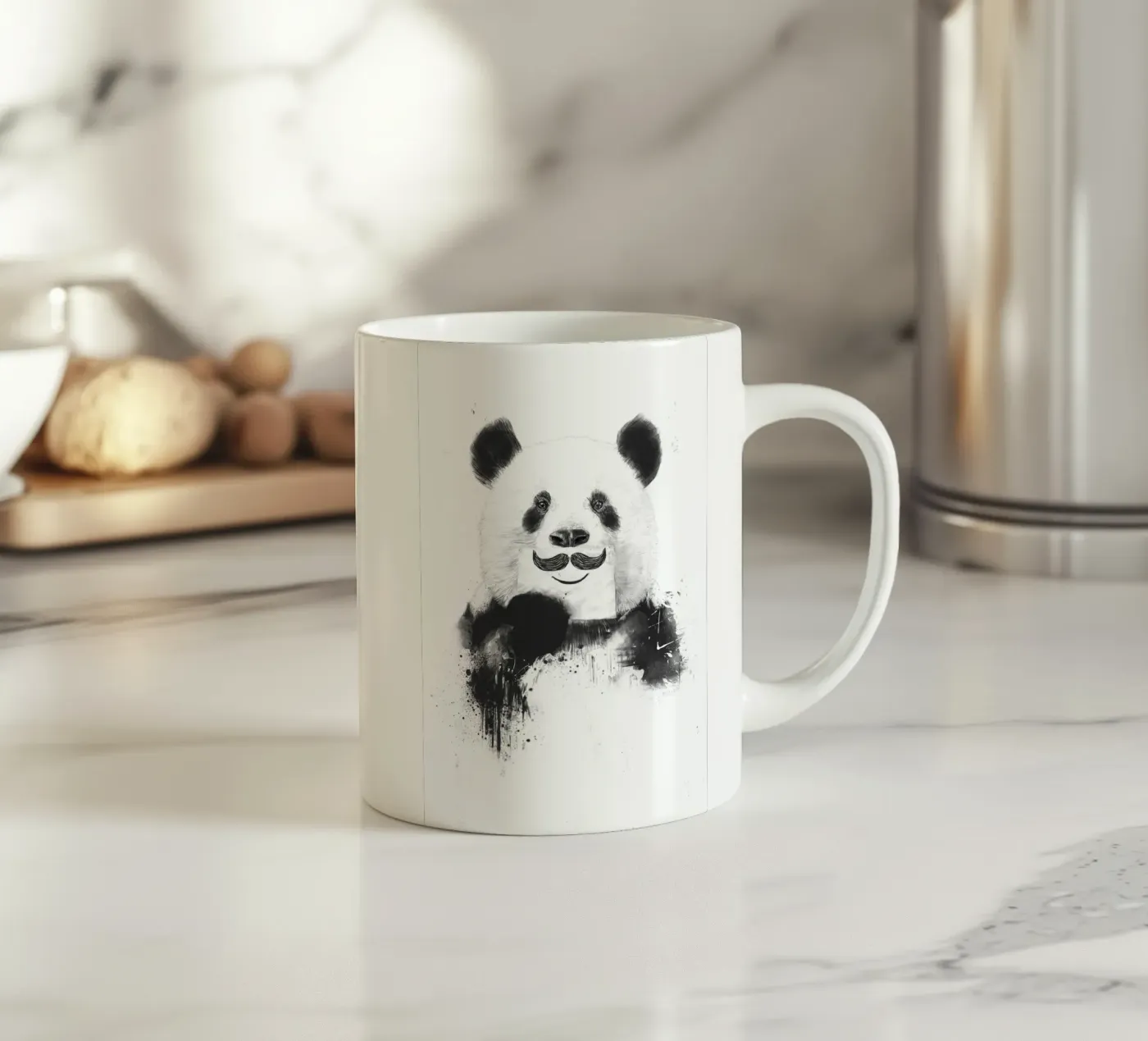 Funny panda ceramic mug by Balazs Solti