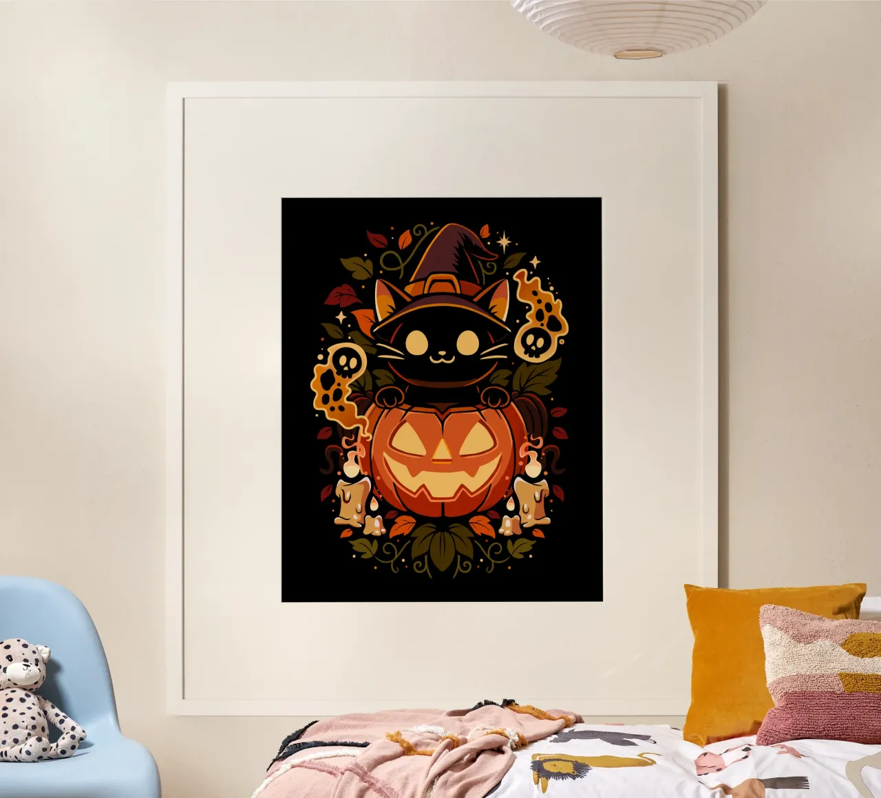 Fusa di zucca - Gatto carino di Halloween poster con telaio in legno da LM2KONE