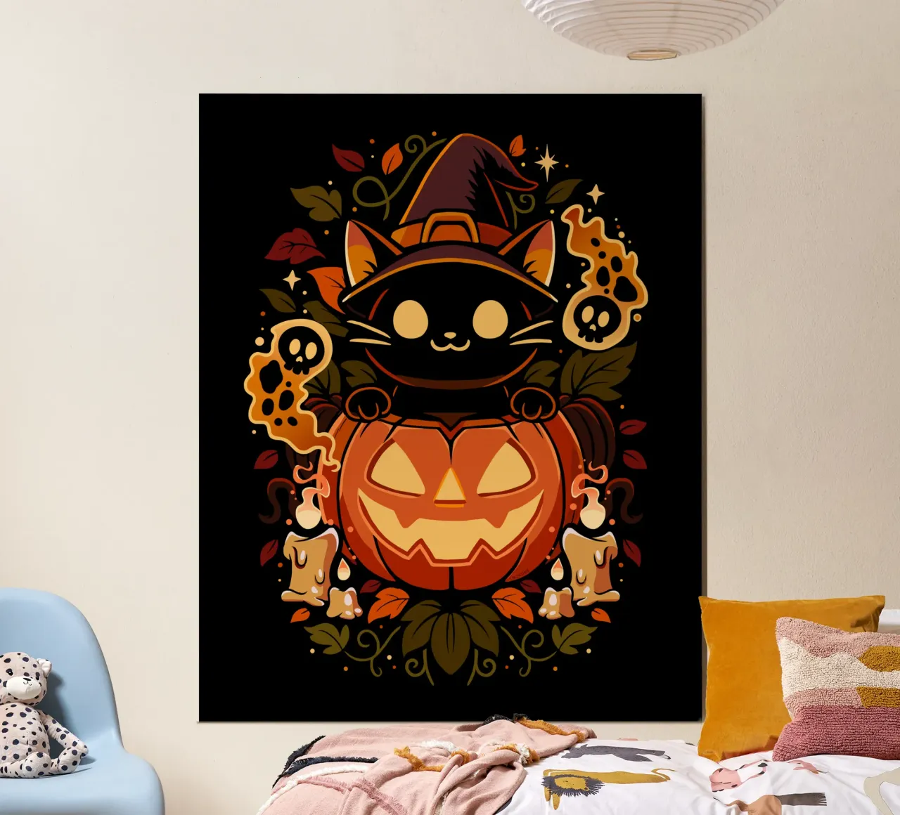 Fusa di zucca - Gatto carino di Halloween poster con telaio in legno da LM2KONE