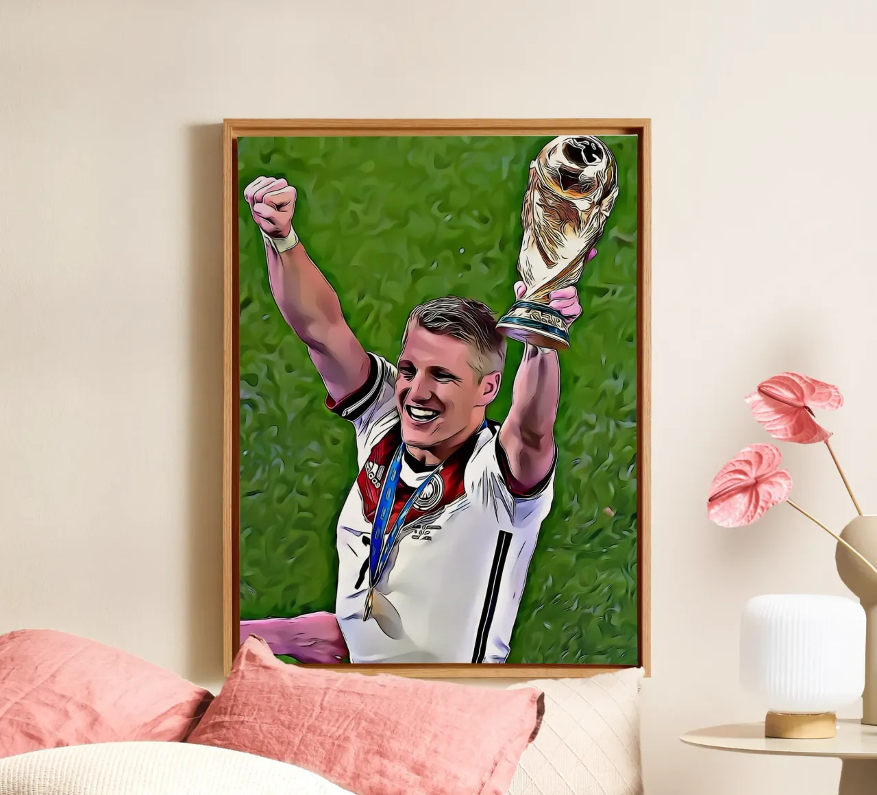 Bastian Schweinsteiger festeggia la vittoria della Coppa del Mondo con i suoi compagni di squadra. tela con Cornice a cassetta da dark eagle