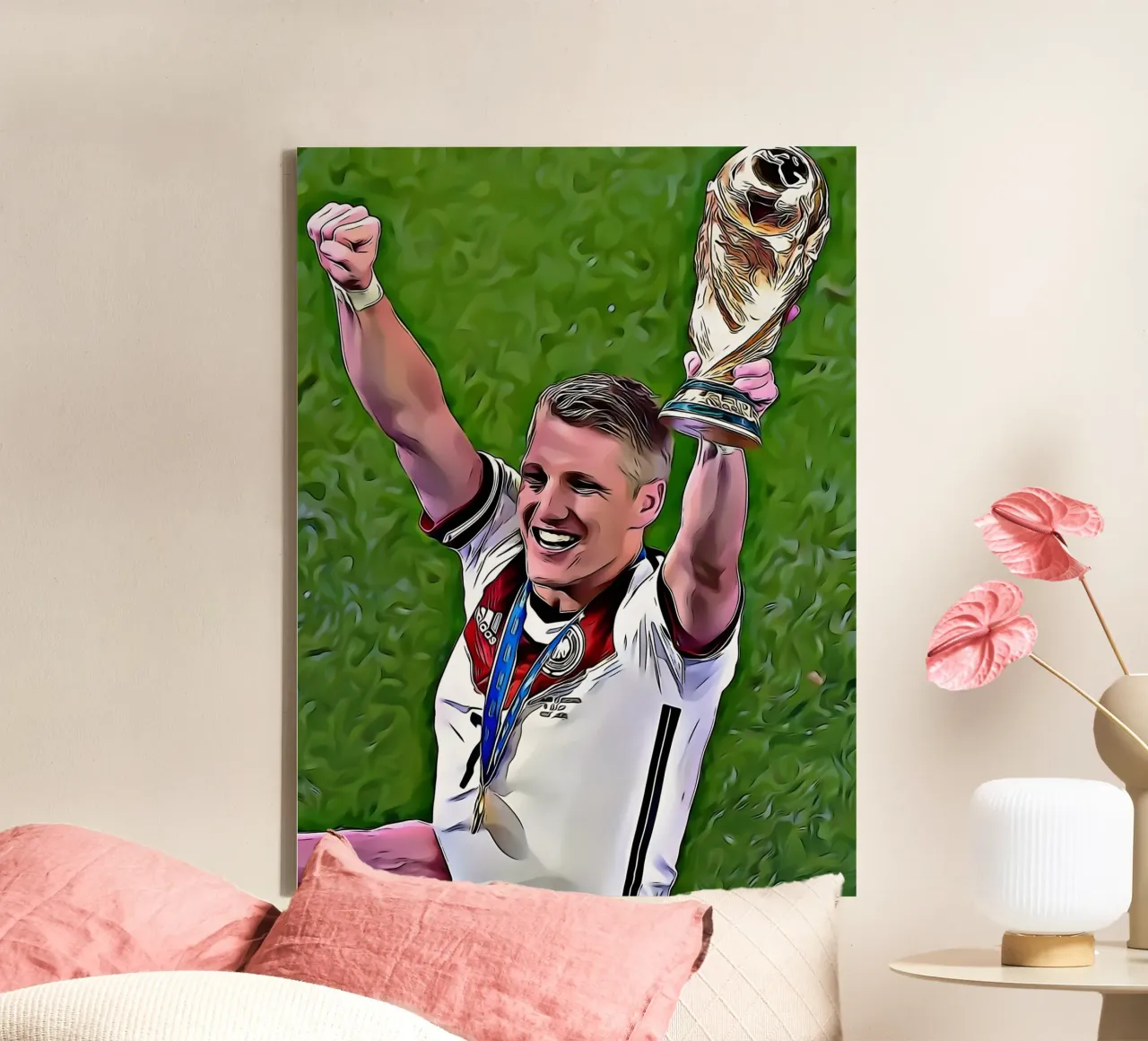 Bastian Schweinsteiger festeggia la vittoria della Coppa del Mondo con i suoi compagni di squadra. tela con Cornice a cassetta da dark eagle
