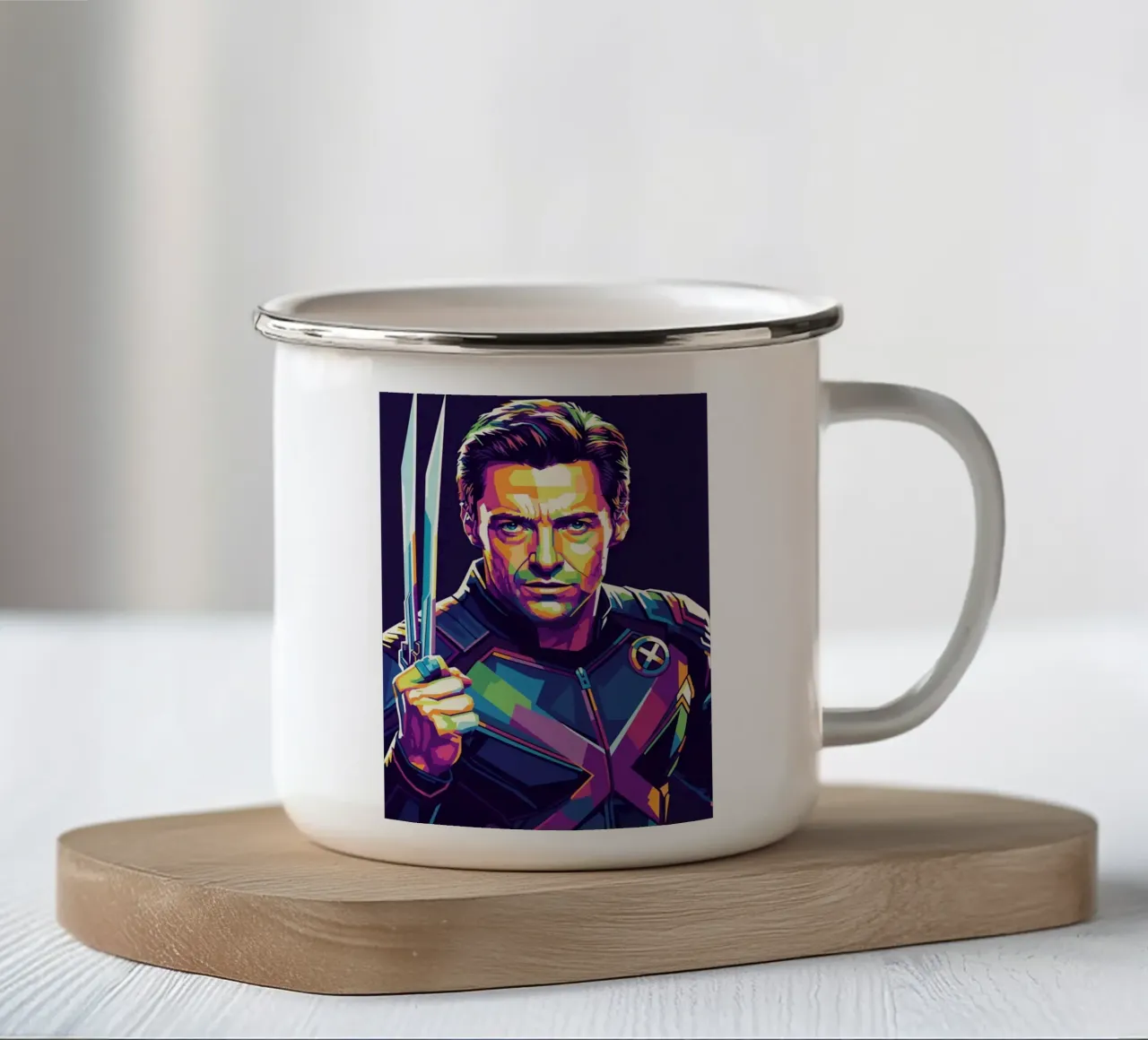 Ritratto pop art di X-MEN Hugh Jackman tazza in smalto da Hantamrata