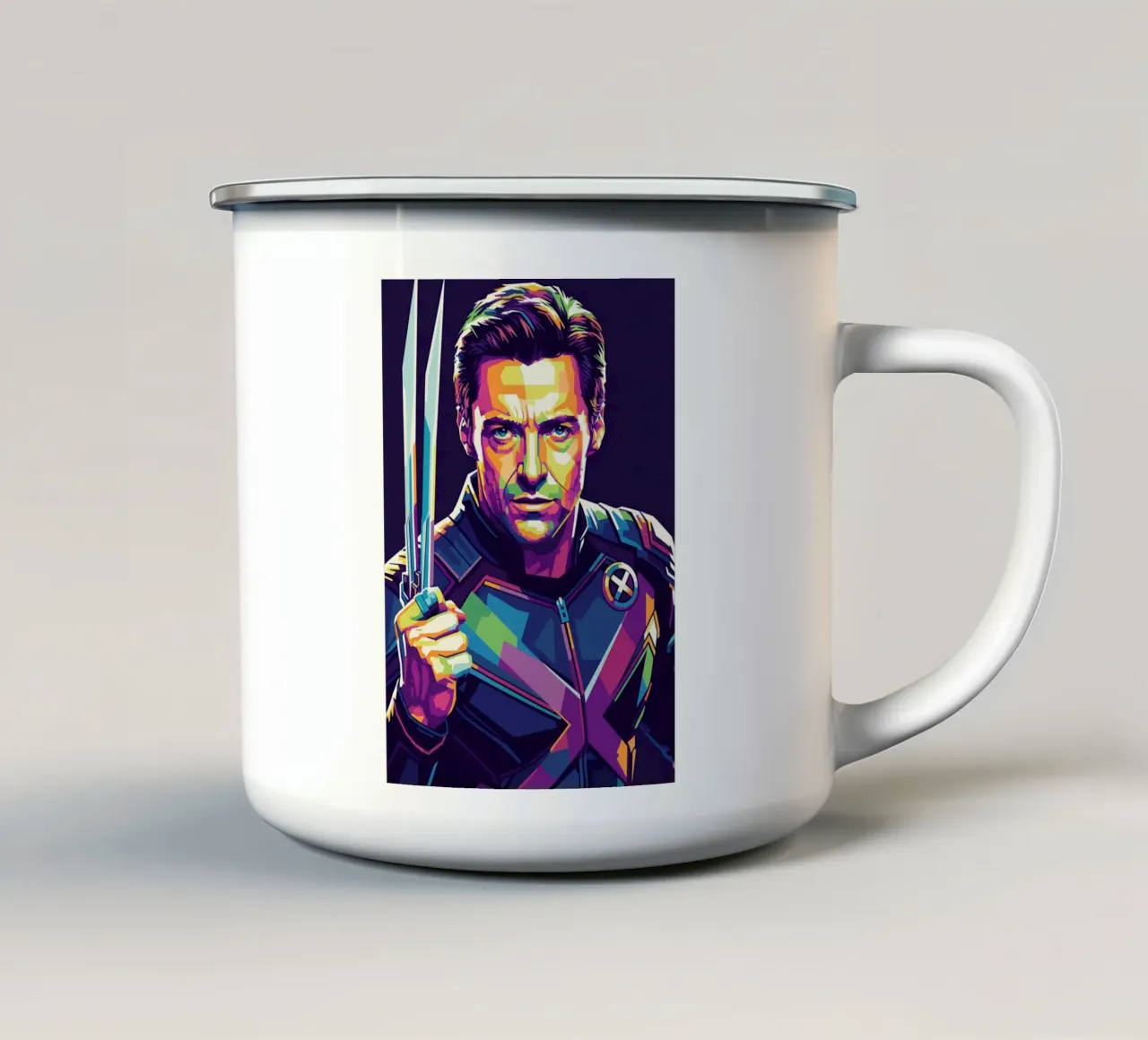 Ritratto pop art di X-MEN Hugh Jackman tazza in smalto da Hantamrata