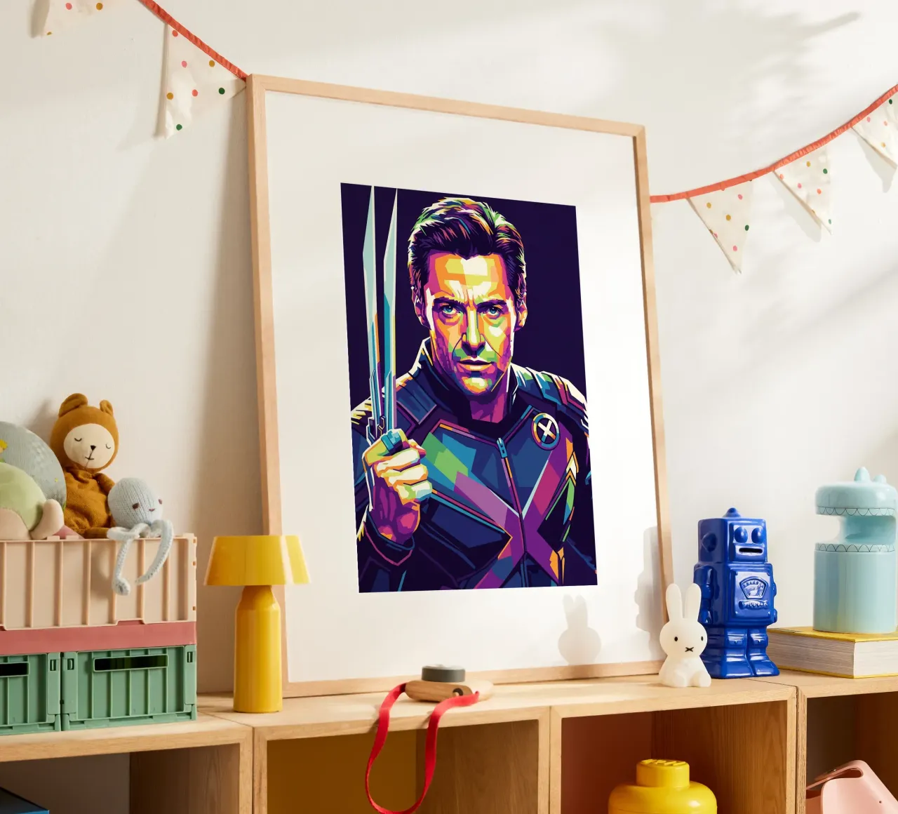 Ritratto pop art di X-MEN Hugh Jackman poster con telaio in alluminio da Hantamrata