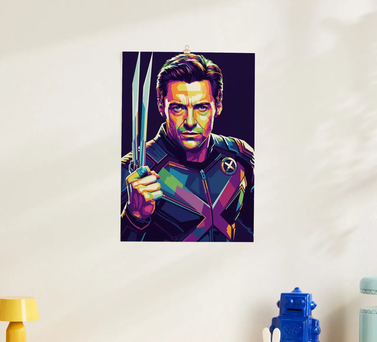 Ritratto pop art di X-MEN Hugh Jackman poster con telaio in alluminio da Hantamrata