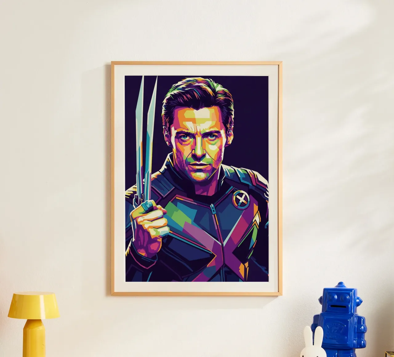Ritratto pop art di X-MEN Hugh Jackman poster con telaio in alluminio da Hantamrata