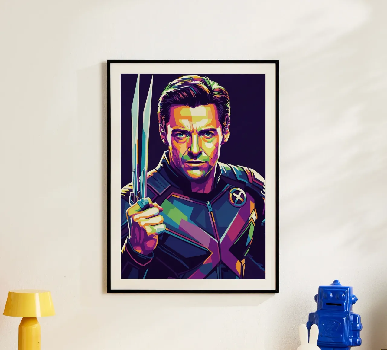 Ritratto pop art di X-MEN Hugh Jackman poster con telaio in alluminio da Hantamrata
