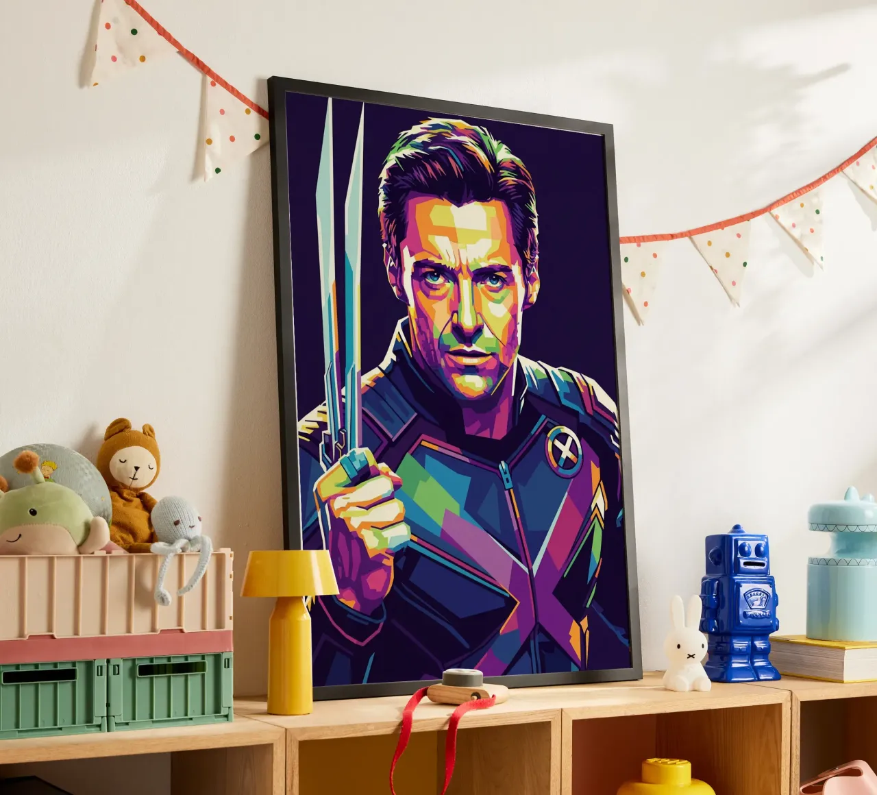 Ritratto pop art di X-MEN Hugh Jackman poster con telaio in alluminio da Hantamrata