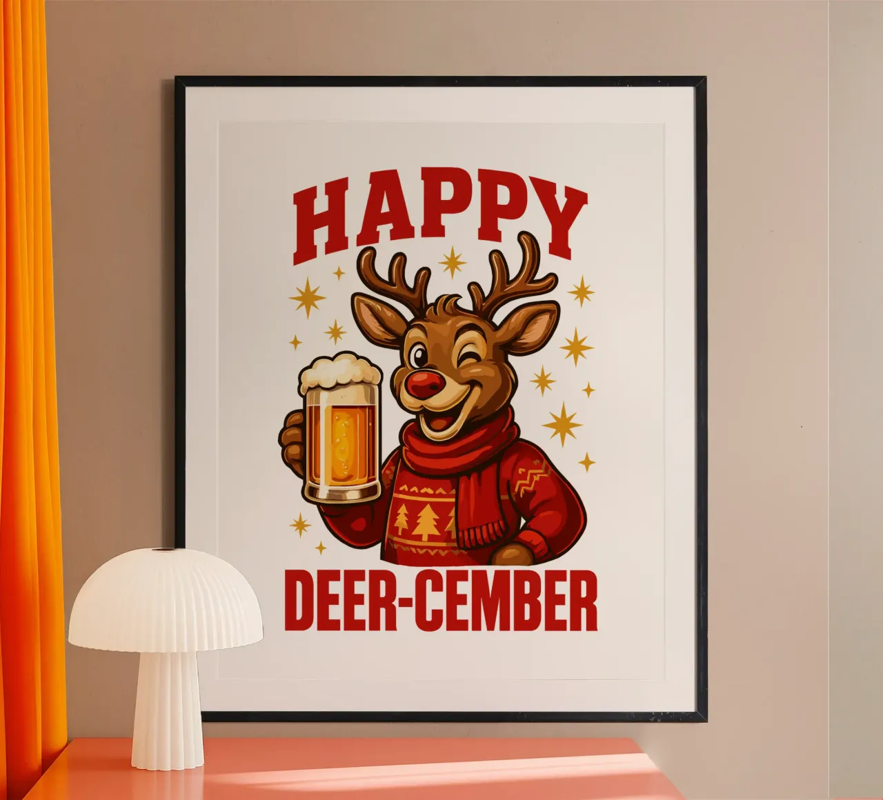 Joyeux décembre des cerfs - Drôle de bière poster avec cadre en aluminium de LM2KONE
