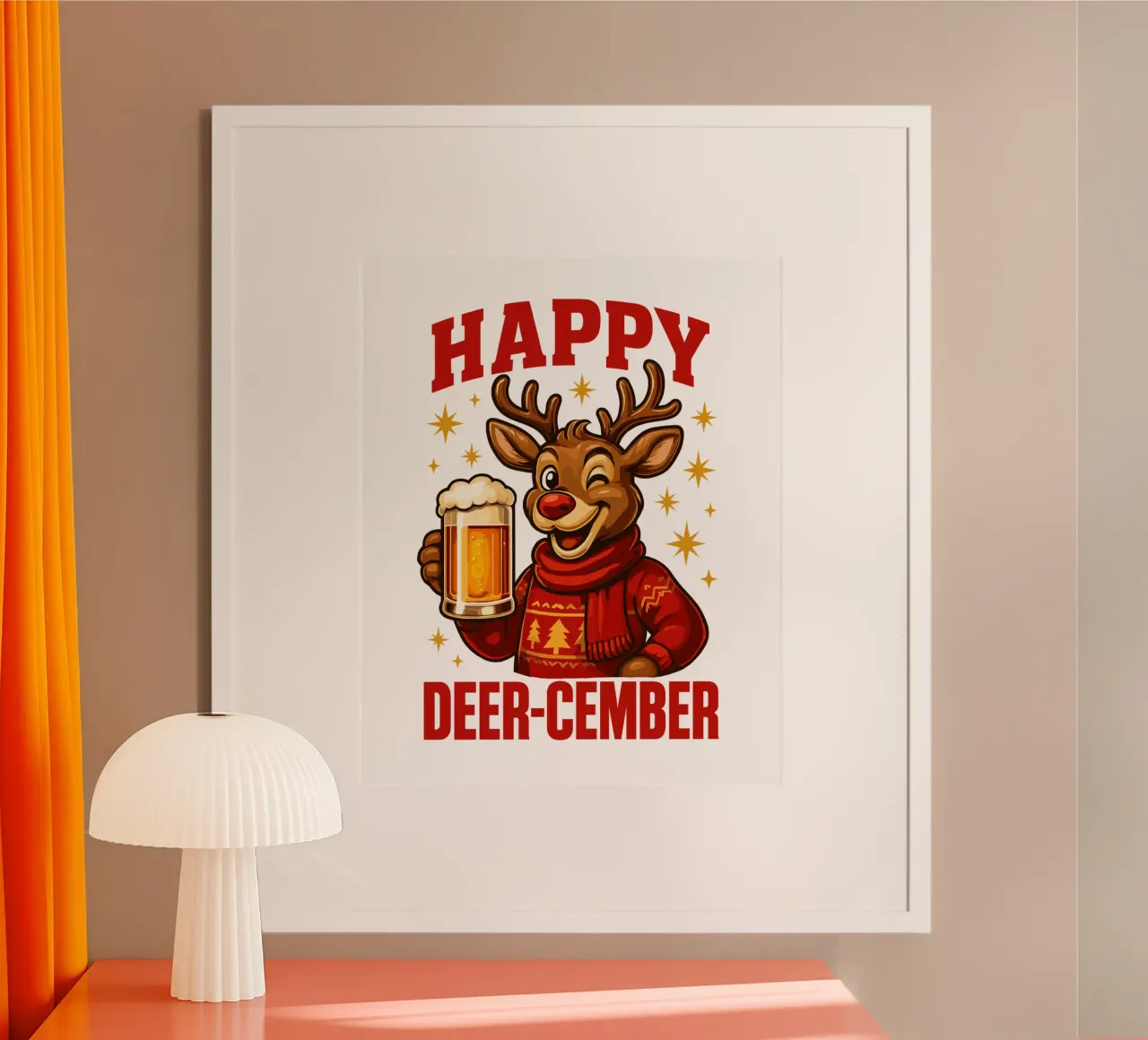 Joyeux décembre des cerfs - Drôle de bière poster avec cadre en aluminium de LM2KONE