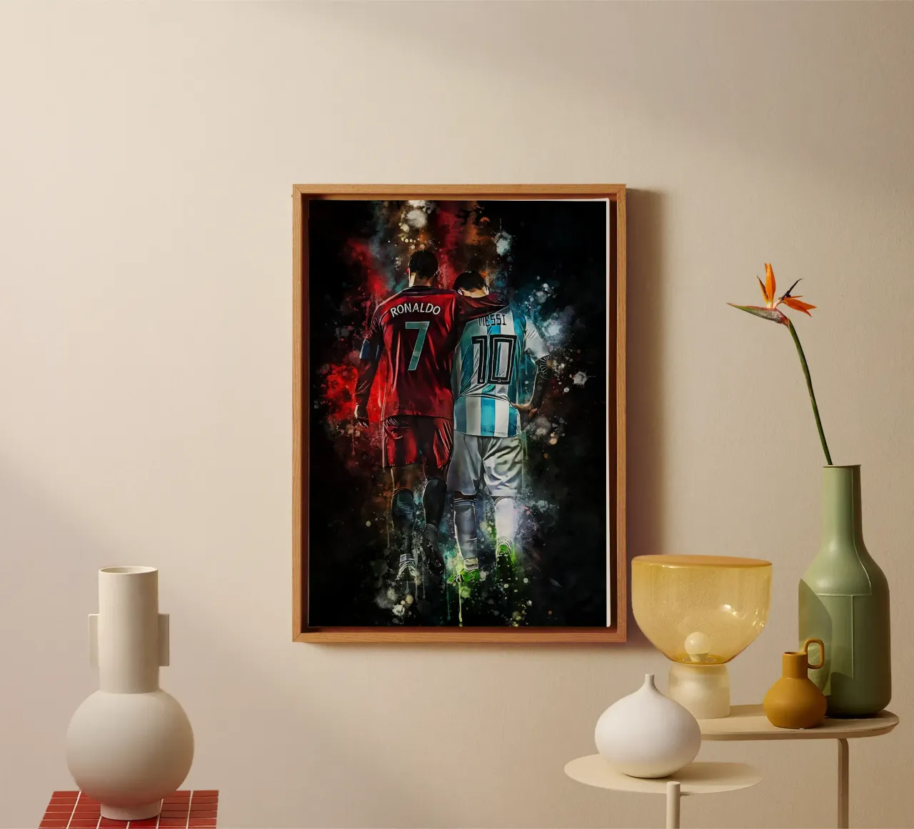 Ronaldo and Messi canvas met Baklijst van MasterInkArt