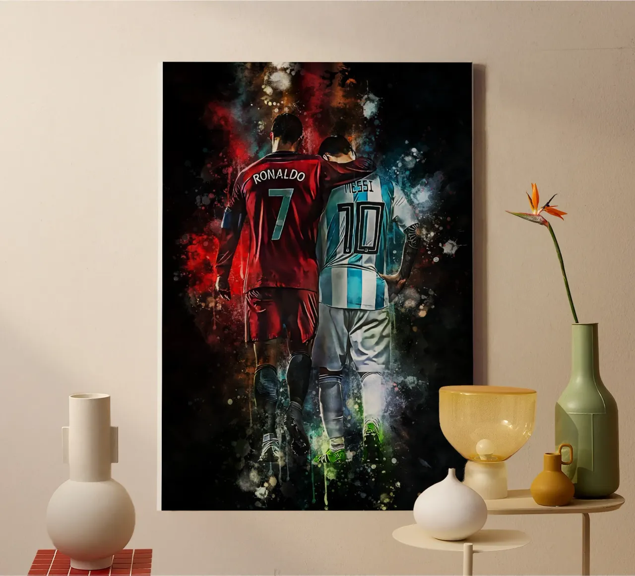 Ronaldo and Messi canvas met Baklijst van MasterInkArt