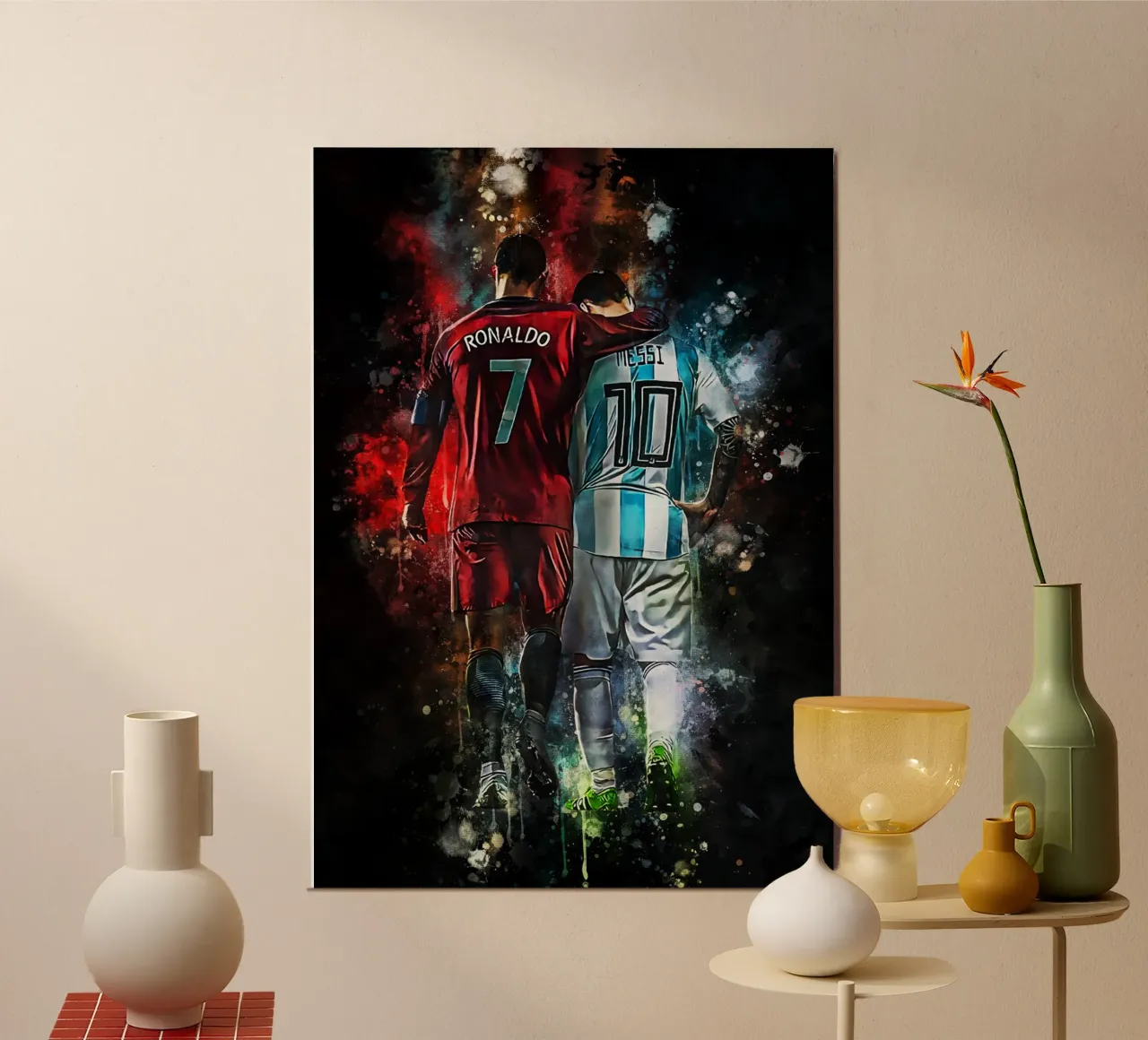 Ronaldo and Messi poster con telaio in legno da MasterInkArt