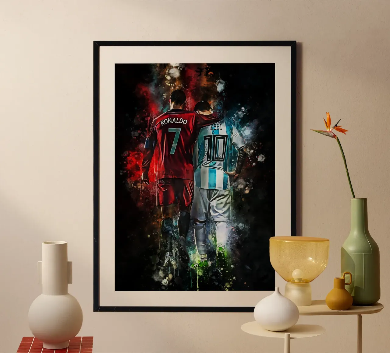 Ronaldo and Messi poster con telaio in legno da MasterInkArt