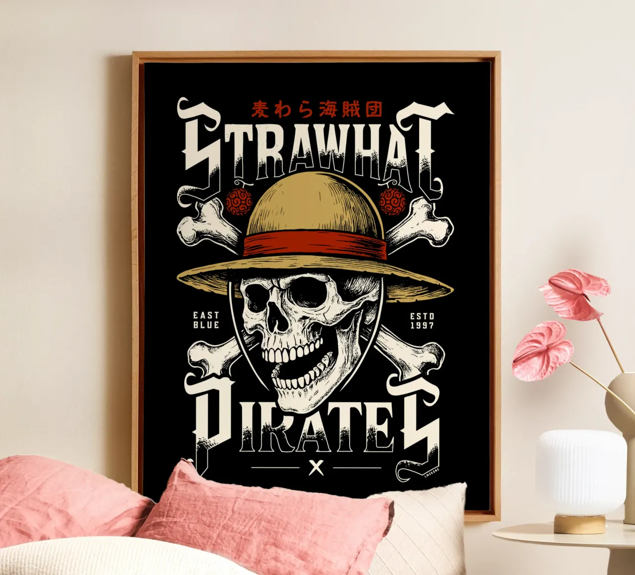 Piratas del Sombrero de Paja - Jolly Roger lienzo con Marco flotante de LM2KONE