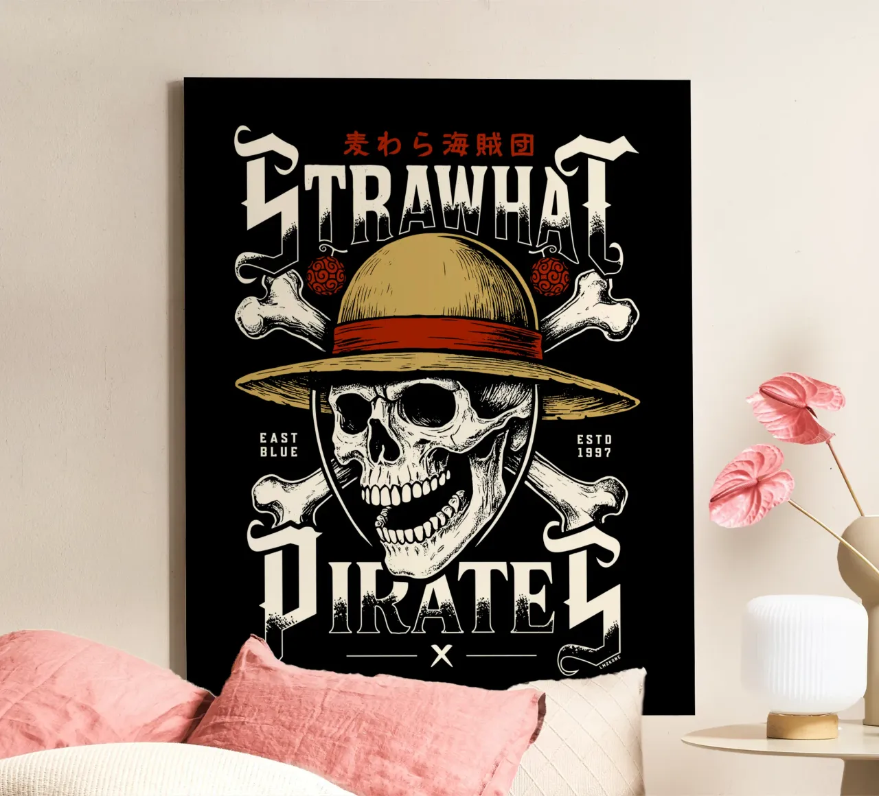 Piratas del Sombrero de Paja - Jolly Roger lienzo con Marco flotante de LM2KONE