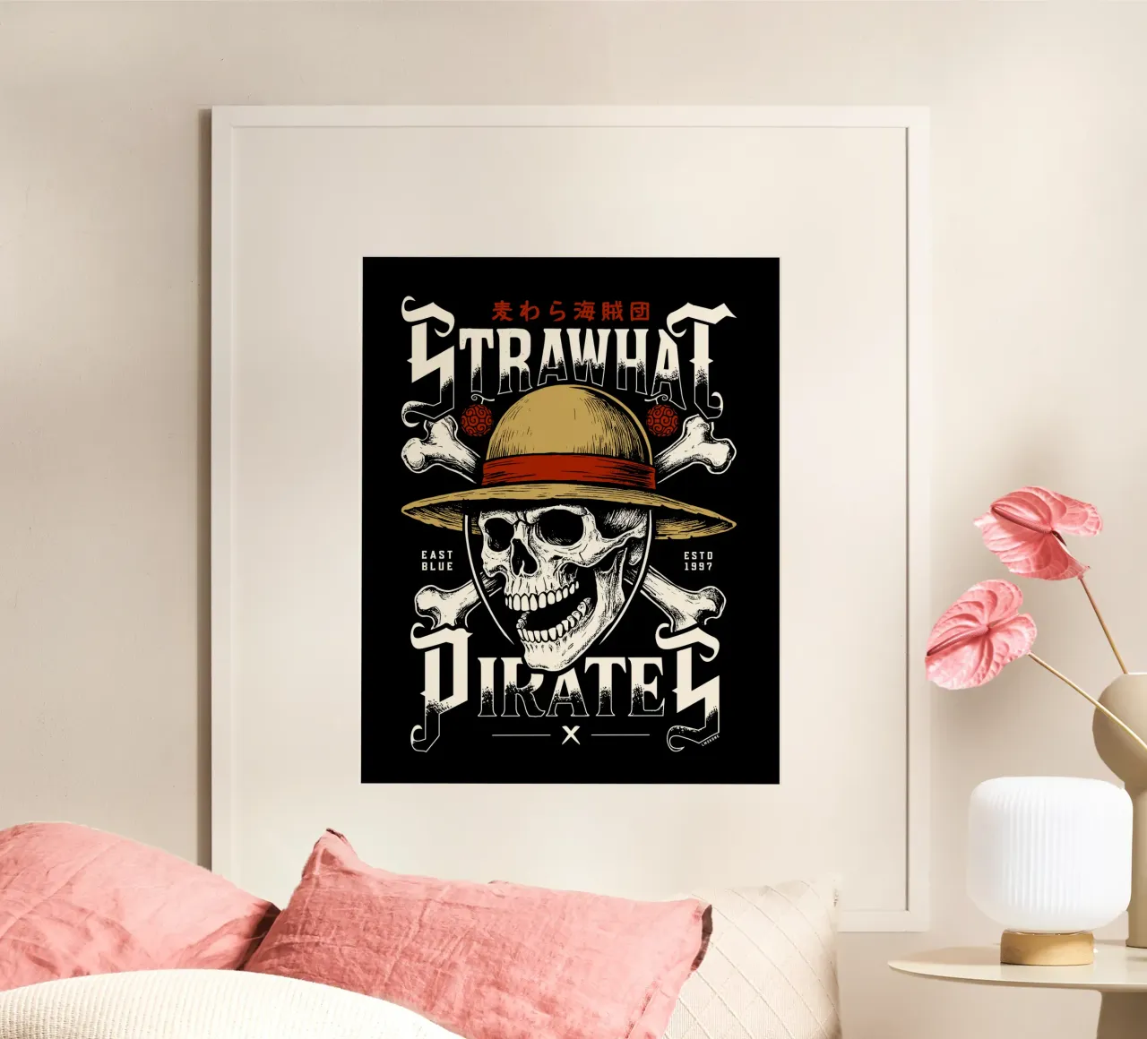 Pirati di Cappello di Paglia - Jolly Roger poster con telaio in legno da LM2KONE