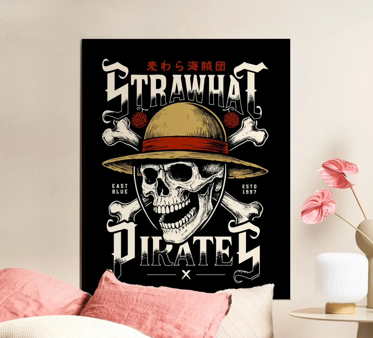 Pirati di Cappello di Paglia - Jolly Roger poster con telaio in legno da LM2KONE