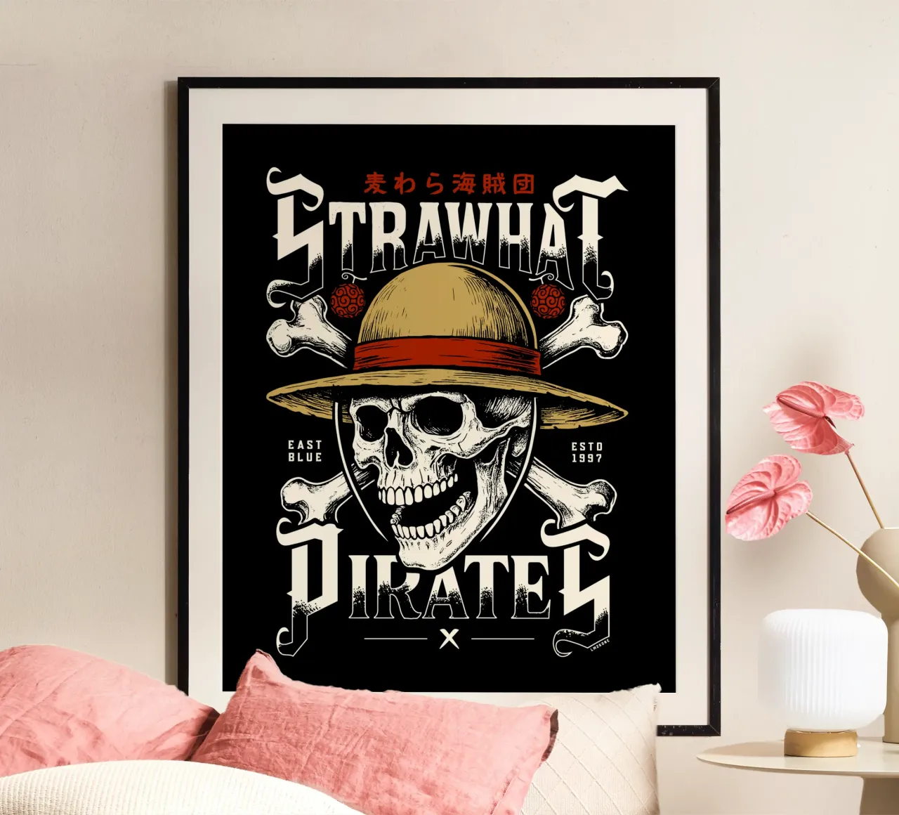 Pirati di Cappello di Paglia - Jolly Roger poster con telaio in legno da LM2KONE