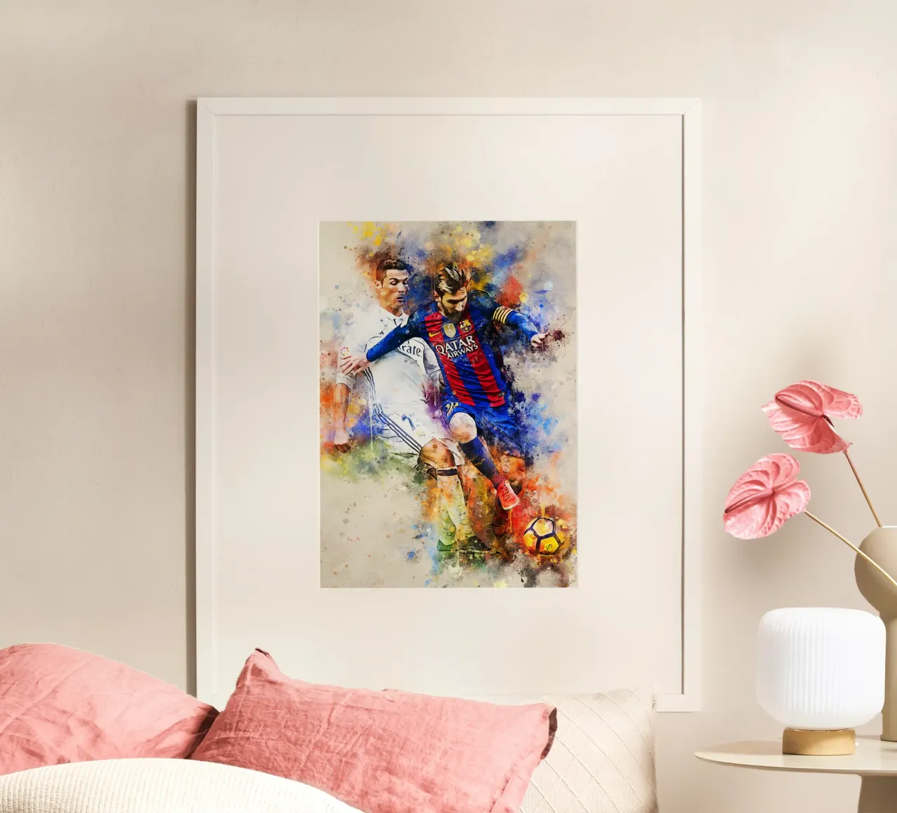 Ronaldo and Messi poster con telaio in legno da MasterInkArt