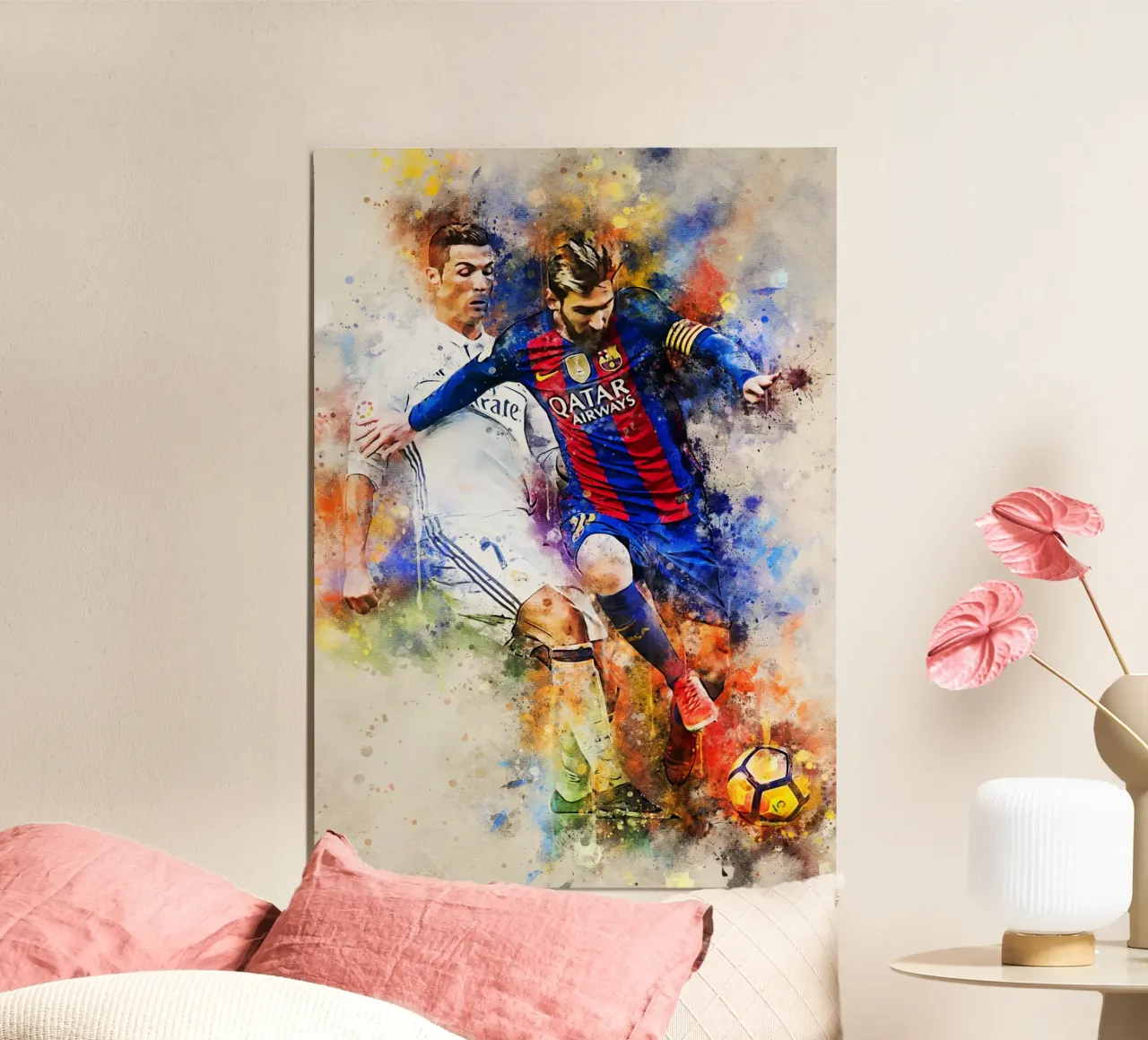 Ronaldo and Messi poster con telaio in legno da MasterInkArt