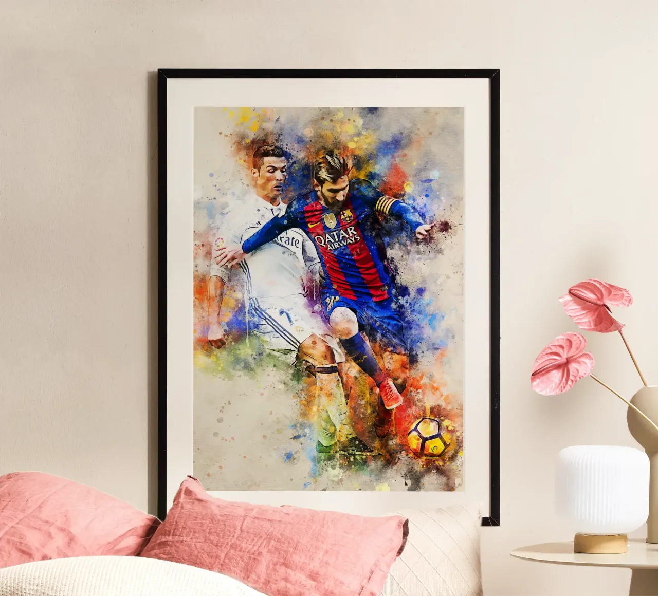 Ronaldo and Messi poster con telaio in legno da MasterInkArt
