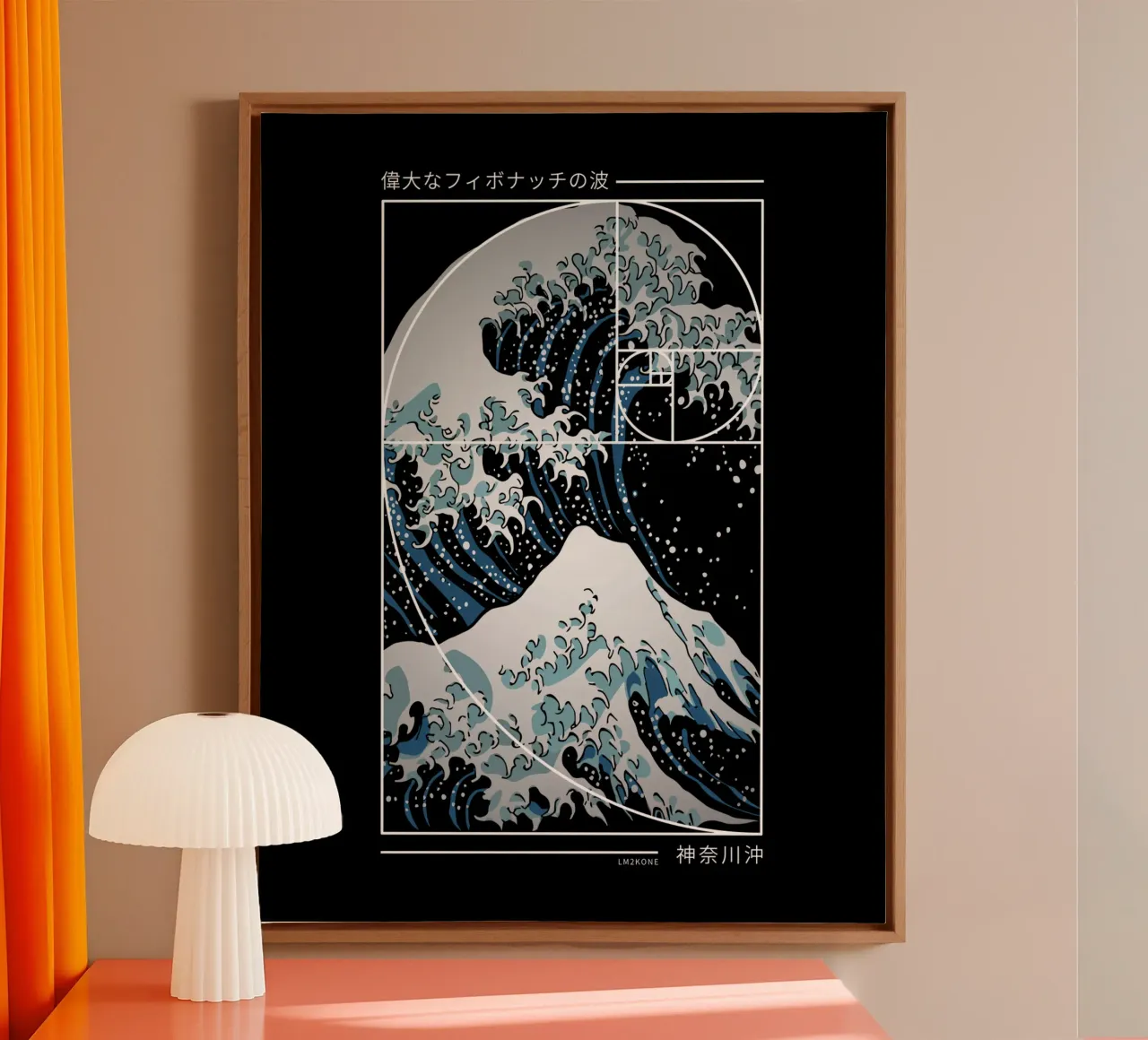 La Grande Onda della Spirale di Fibonacci - Modern Blue tela con Cornice a cassetta da LM2KONE