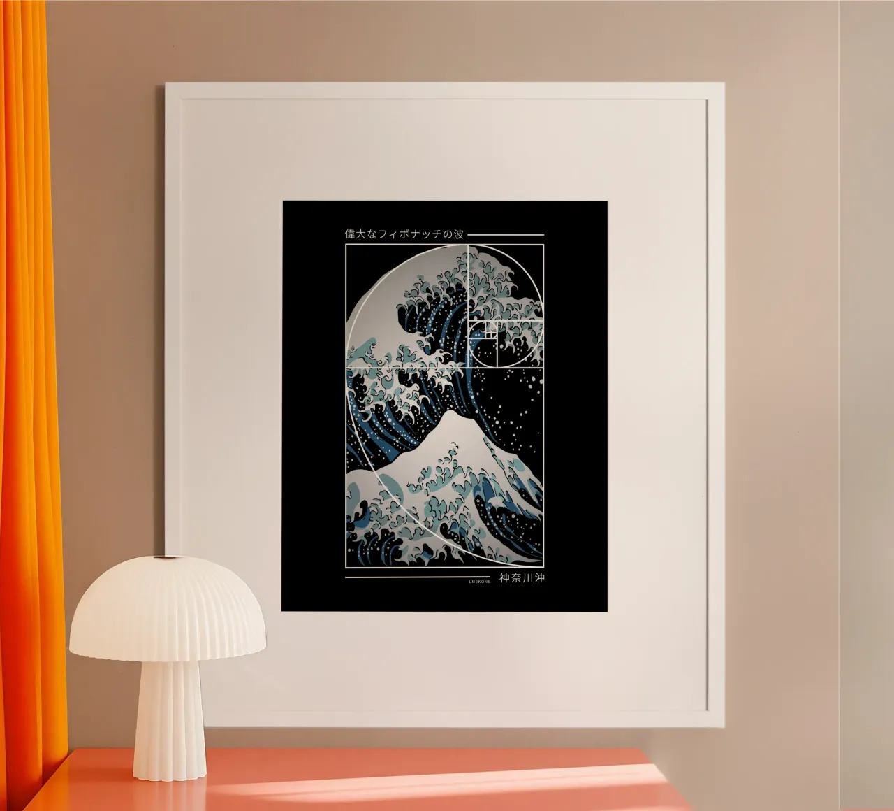 La Grande Onda della Spirale di Fibonacci - Modern Blue poster con telaio in alluminio da LM2KONE