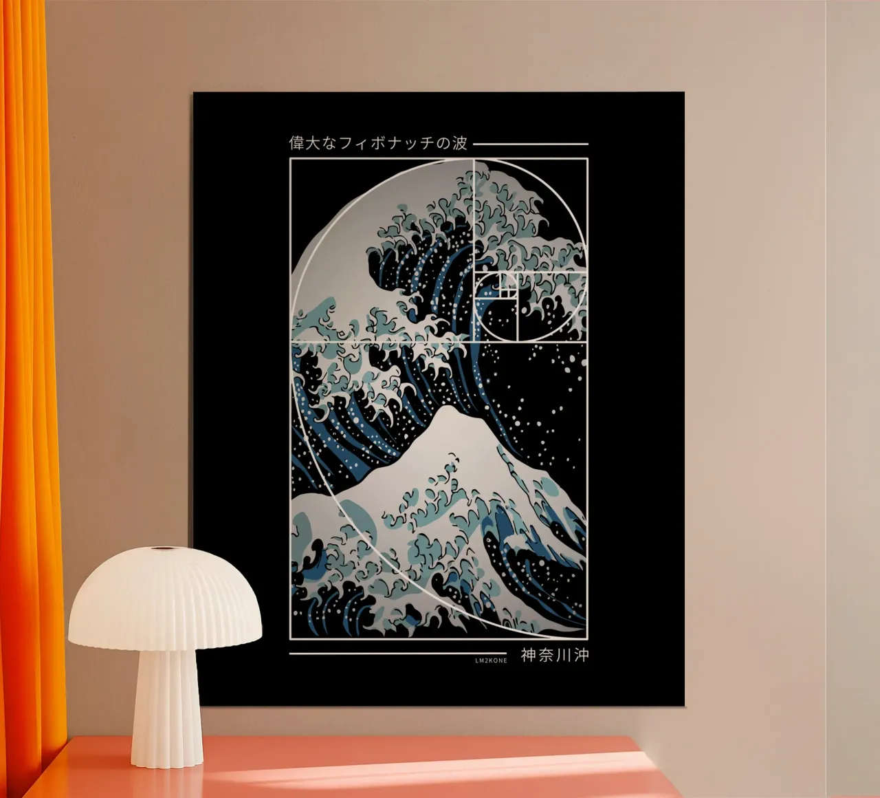 La Grande Onda della Spirale di Fibonacci - Modern Blue poster con telaio in alluminio da LM2KONE