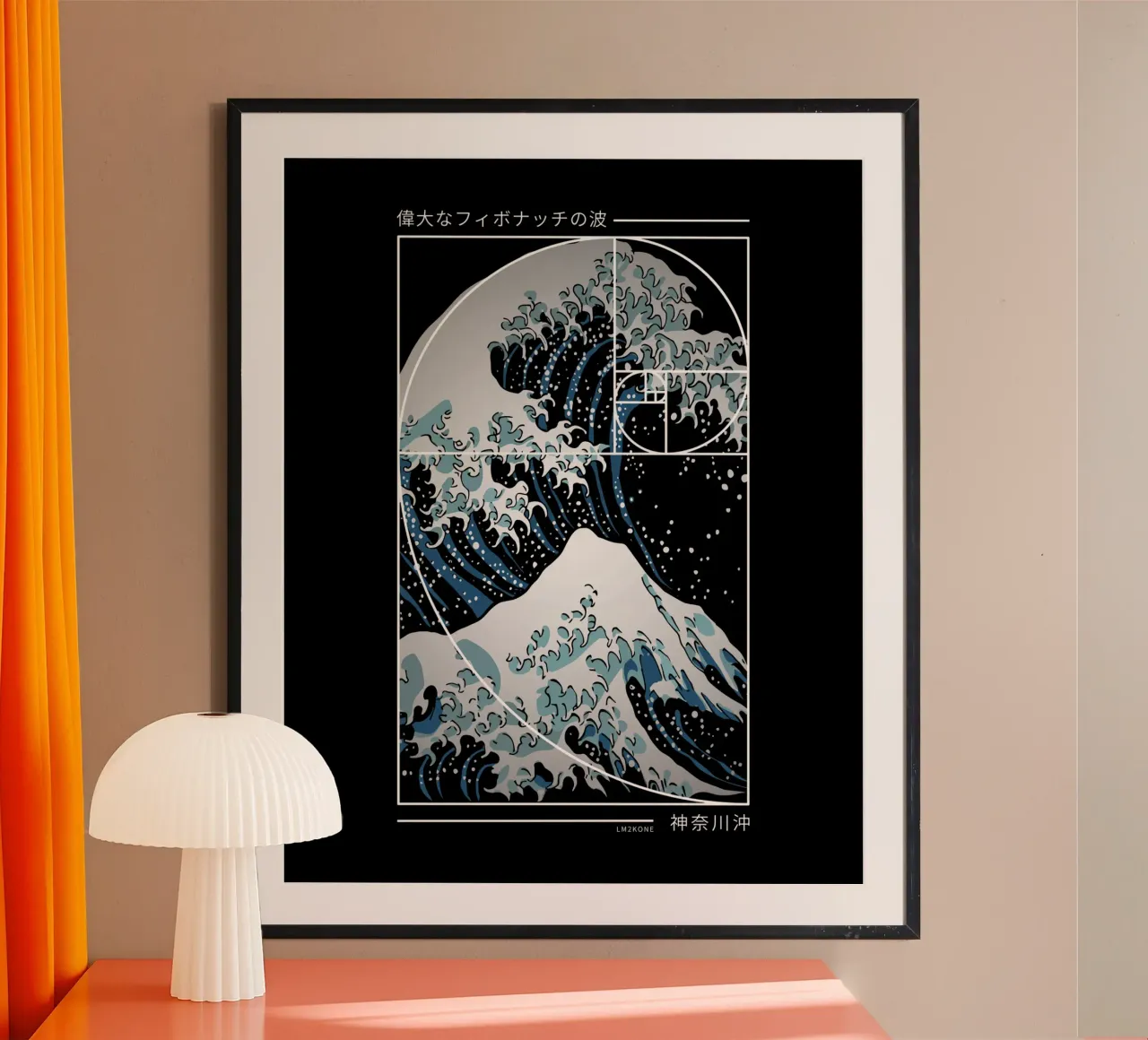 La Grande Onda della Spirale di Fibonacci - Modern Blue poster con telaio in alluminio da LM2KONE