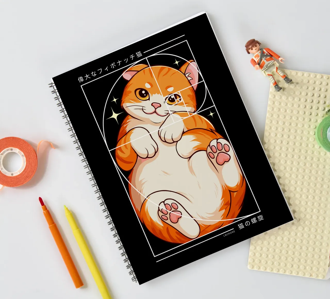 The Cat of Fibonacci Spiral spiral notebook by LM2KONE