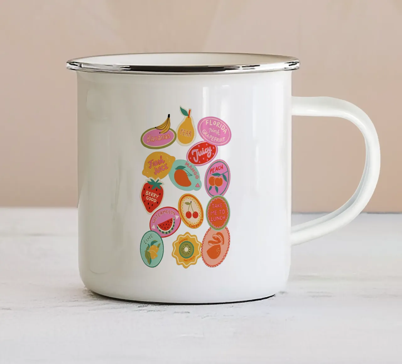 Fruit Stickers tazza in smalto da dafnedesignstudio