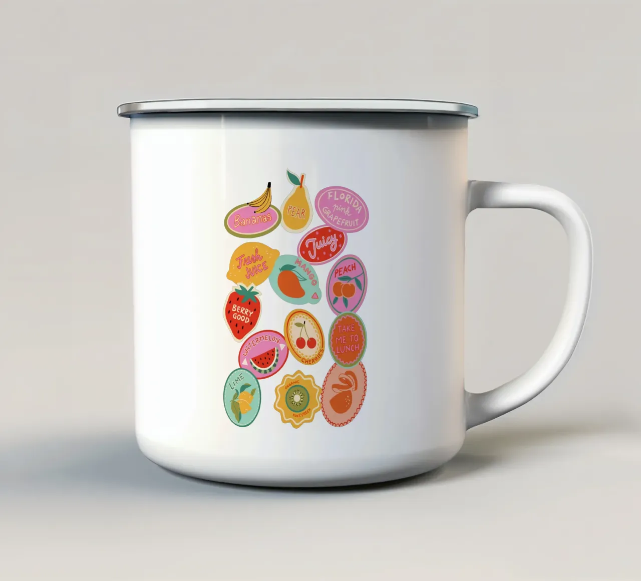 Fruit Stickers tazza in smalto da dafnedesignstudio