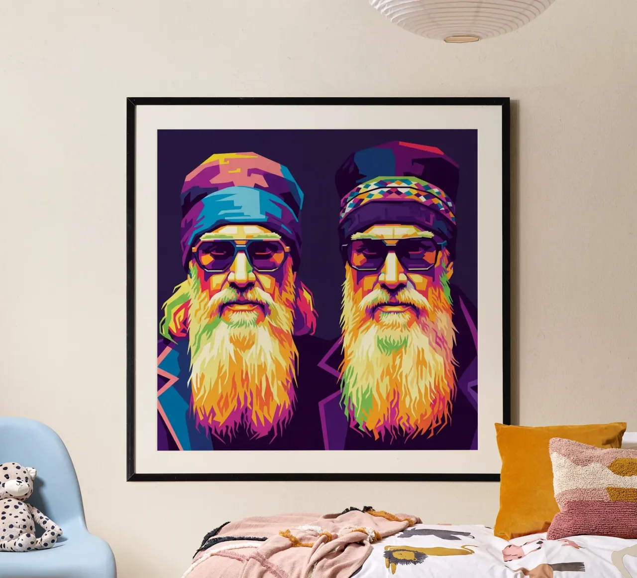 Ritratto pop art degli ZZ TOP poster con telaio in legno da Hantamrata
