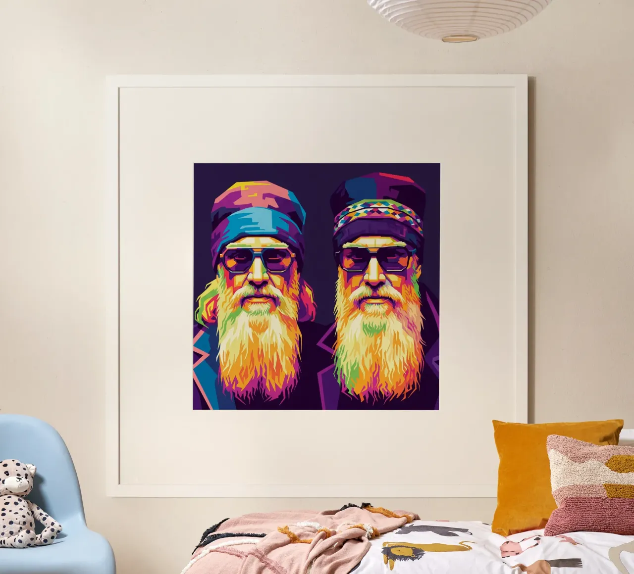 Ritratto pop art degli ZZ TOP poster con telaio in legno da Hantamrata