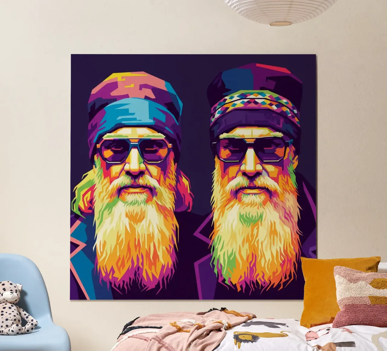 Ritratto pop art degli ZZ TOP poster con telaio in legno da Hantamrata