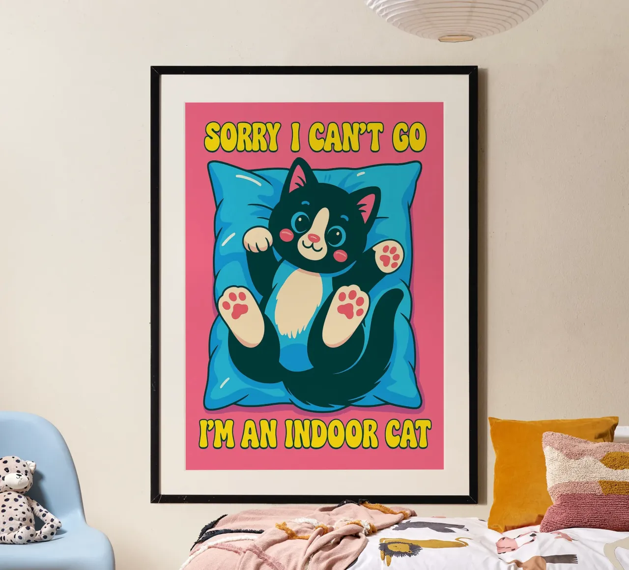 Mi dispiace di non poter venire, sono un gatto di casa poster con telaio in legno da bojoonxs
