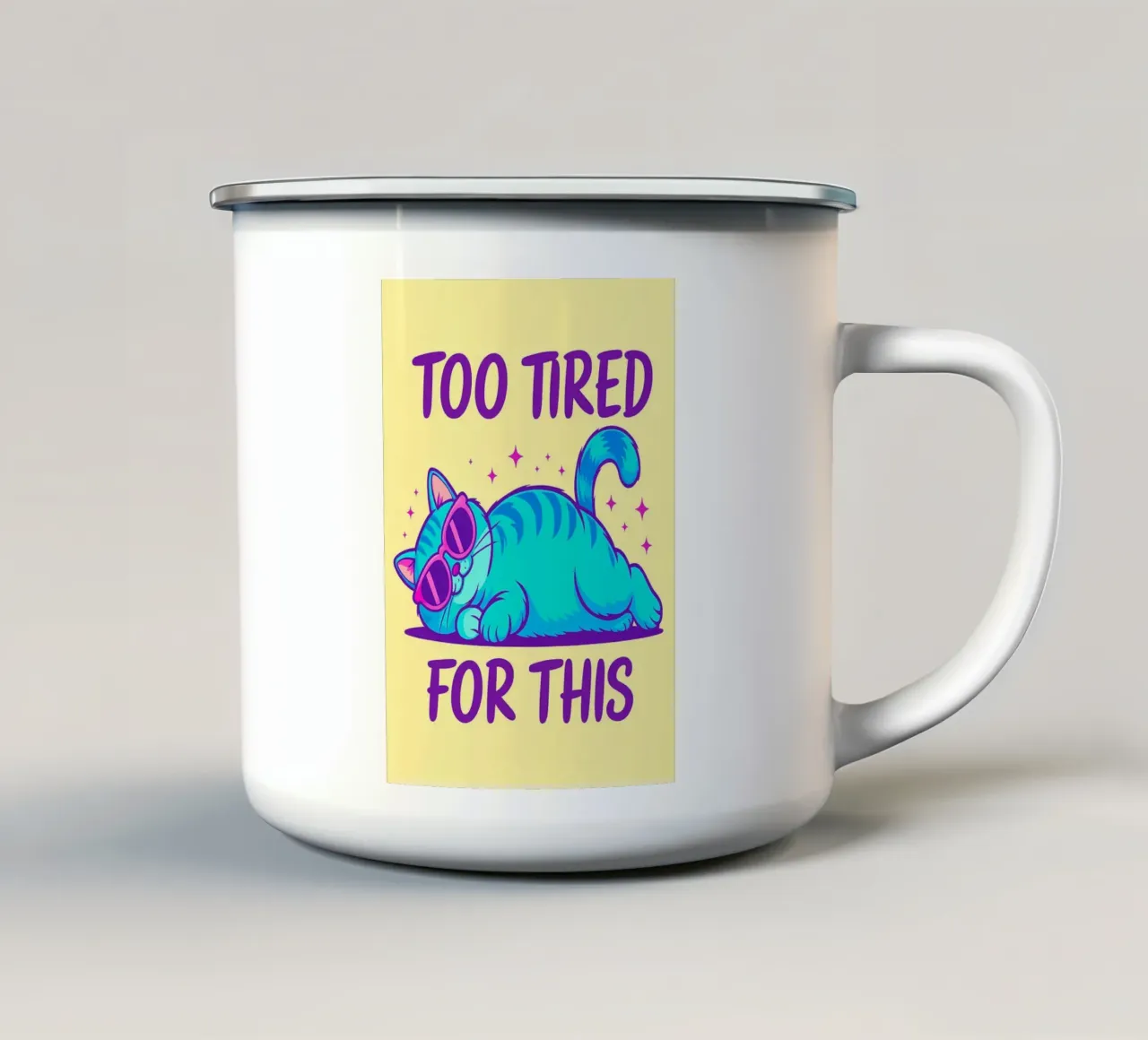 troppo stanco per questo gatto tazza in smalto da bojoonxs