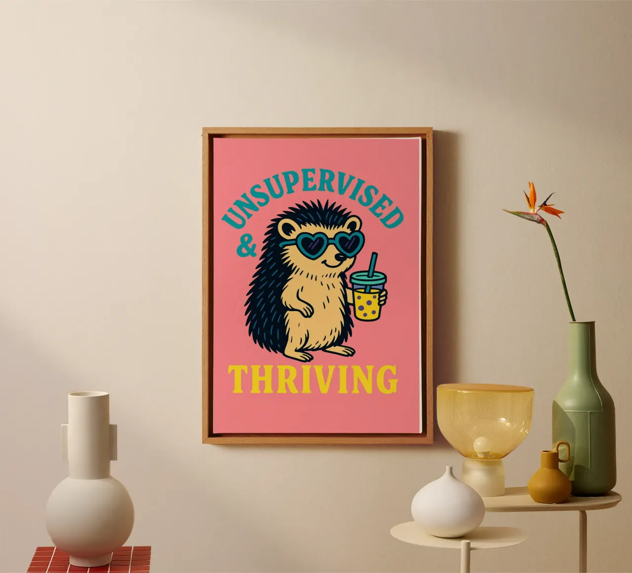 unsupervised and thriving hedgehog canvas with Floater frame by bojoonxs