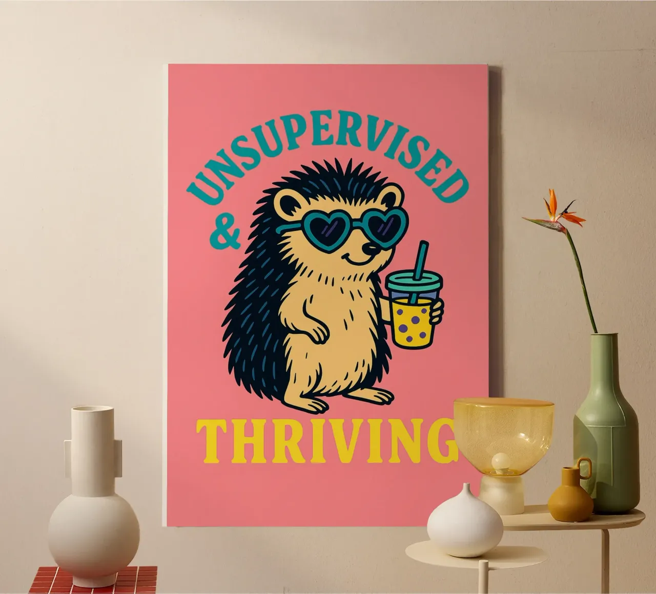 unsupervised and thriving hedgehog canvas with Floater frame by bojoonxs