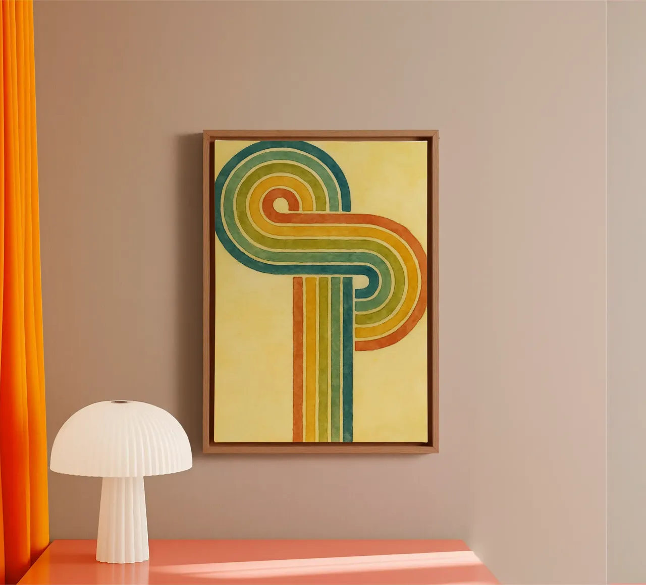 abstract line colorful painting canvas with Floater frame by mompunks
