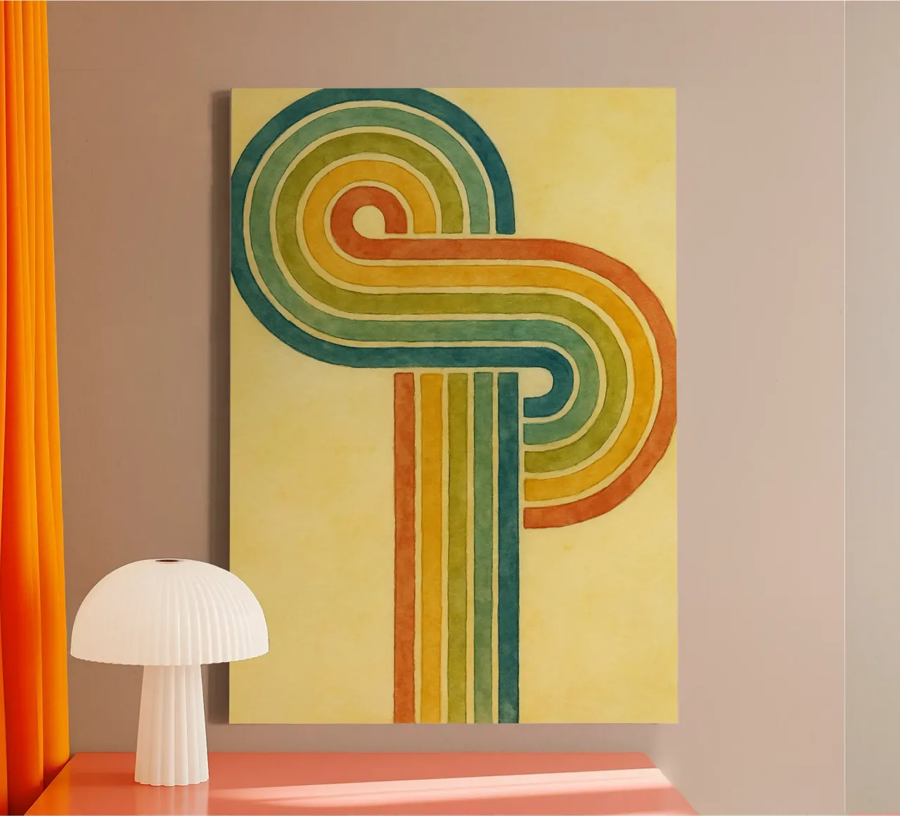 abstract line colorful painting canvas with Floater frame by mompunks