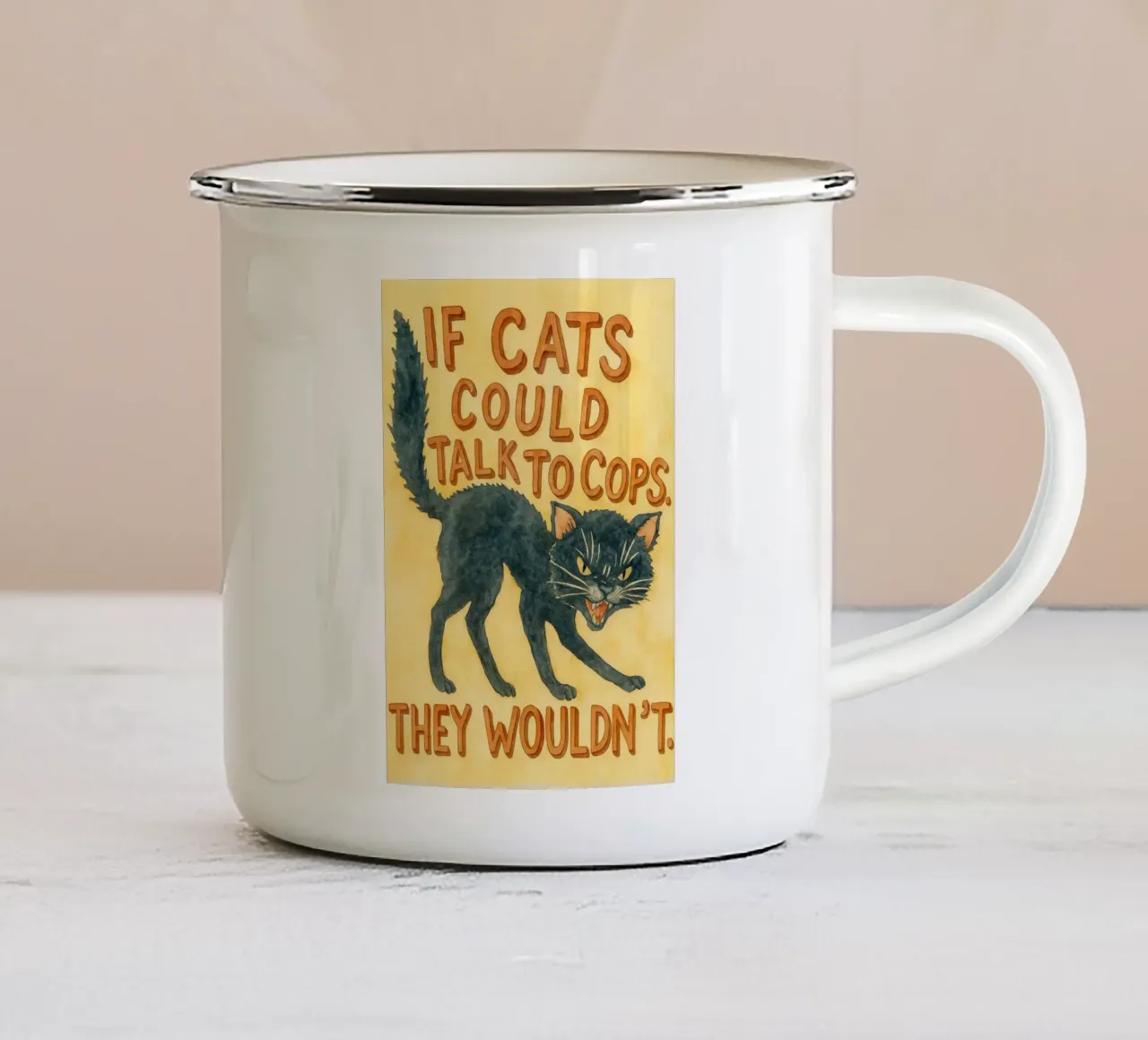 gatto nero faccia arrabbiata tazza in smalto da mompunks
