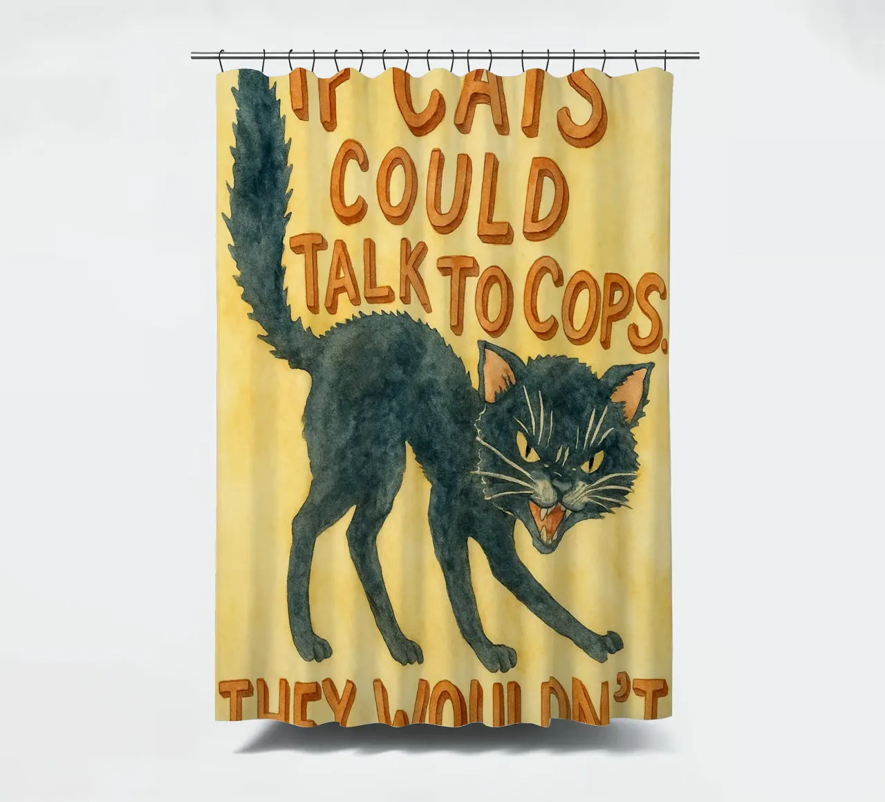 gatto nero faccia arrabbiata tenda da doccia da mompunks